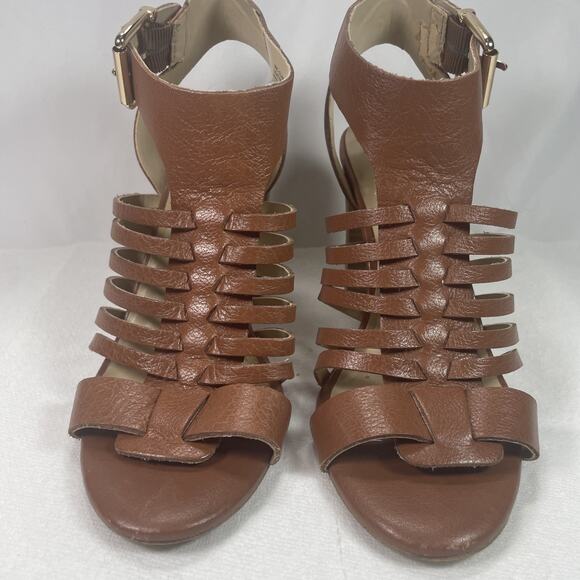 Women’s Brown Leather Open Toe Heels Pump Sz. 7 1/2 INC International Concepts - Picture 5 of 13